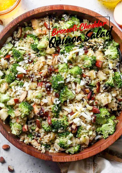 Broccoli-Cheddar Quinoa Salad Quinoa Broccoli Recipes, Broccoli Cheddar Quinoa, Fat Burning Recipes, Broccoli Quinoa, Quinoa Broccoli, Pot Lasagna, Honey Mustard Dressing, Quinoa Healthy, Apple Varieties