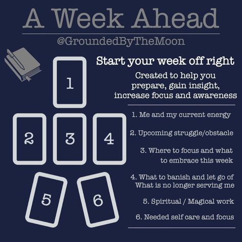 Created to help set you up for your upcoming week. Highlighting areas of focus and obstructing forces. Guiding you though the week with deep thought and reflection. Tarot Card Layouts, Oracle Card Spreads, Tarot Reading Spreads, Tarot Interpretation, Tarot Cards For Beginners, Learning Tarot Cards, Tarot Guide, Tarot Card Spreads, Tarot Book