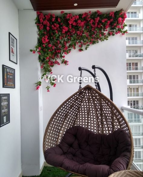 Bougainvillea Decor, Artificial Bougainvillea, Balcony Design, Bougainvillea, Balcony Garden, Hanging Chair, Artificial Flowers, Balcony, Flowers