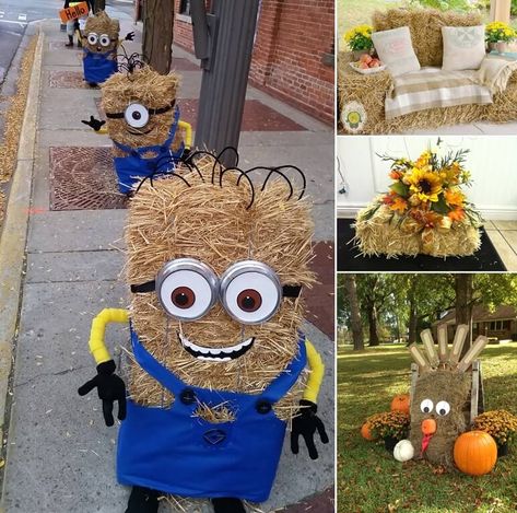 10 Creative Projects to Make from Hay Bales This Fall Bale Of Hay Decoration Fall Decorating, Square Hay Bale Decorating Ideas, Hay Bale Painting Ideas, Hay Bales Fall Decor, Fall Decor Hay Bales, Hay Bale Art Ideas, Hay Decorations, Hay Bale Decorating Ideas, Hay Bale Fall Decor