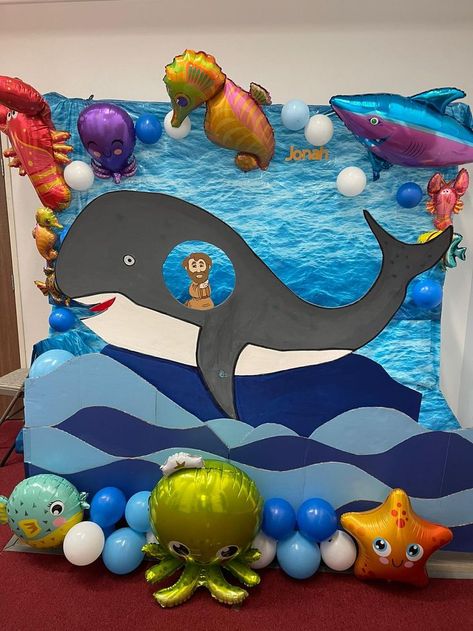 Jonah And The Whale Birthday Party, Jonah And The Whale Sensory Bin, Jonah Vbs Decorations, Jonah And The Whale Vbs, Whale Vbs Decoration, Jonah And The Whale Trunk Or Treat, Jonah And The Whale Bulletin Board, Jonah The Prophet, Jonah And The Whale Decorations