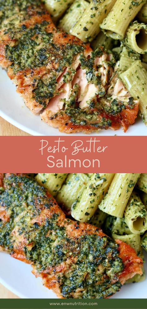 Date Night Dinner Recipes Salmon, Butter Pesto Salmon, Creamy Pesto Salmon, Salmon With Pesto Sauce, Baked Salmon Pesto, Salmon With Pesto Pasta, Date Night Salmon Recipes, Seared Salmon Dinner Ideas, What To Pair With Salmon