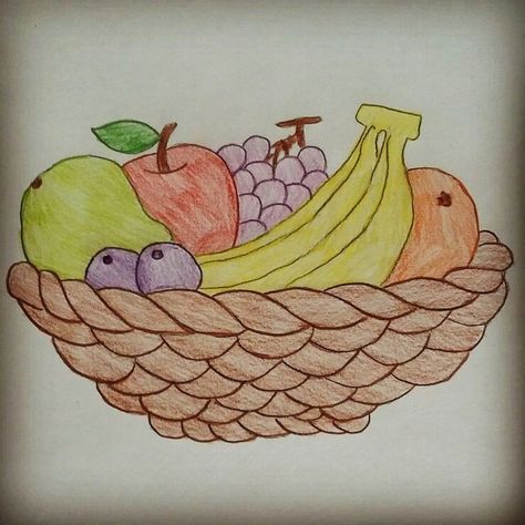 Easy Fruit Basket Drawing, Fruit Basket Drawing For Kids, Art Sketchbook Ideas Drawings, Sketchbook Ideas Drawings, Fruit Bowl Drawing, Sunflower Drawing Easy, Fruit Basket Drawing, Nature Drawing For Kids, Art Sketchbook Ideas