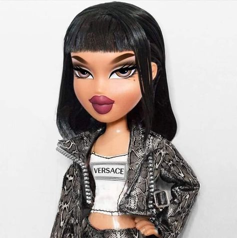 Bratz With Bangs, Bratz Doll With Bangs, Bratz Short Hair, Makeup Bratz, Black Bratz Doll, Bratz Doll Outfits, Y2k Profile Picture, Bratz Girls, Bratz Inspired Outfits