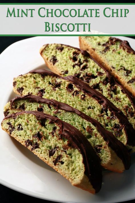 A plate of mint chocolate chip biscotti. Chocolate Chip Biscotti Recipe, Chocolate Chip Biscotti, Ice Cream Flavor, Favorite Cookie Recipe, Mint Chocolate Chip, Biscotti Recipe, Bar Recipes, Mint Chocolate Chips, Ice Cream Flavors