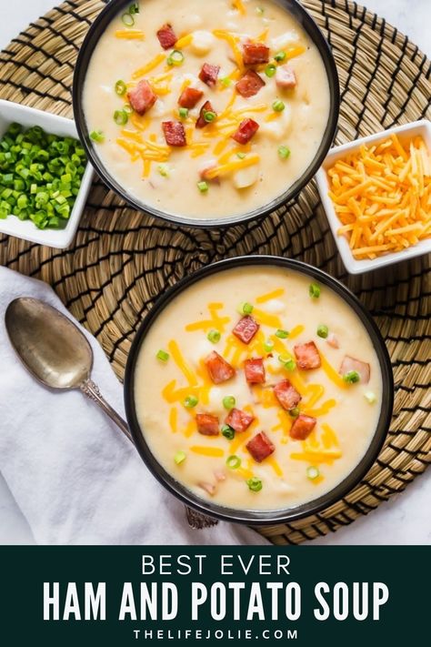 Ham Soup Recipes, Ham And Potato Soup, Cheesy Ham, Ham Potato, Potato Soup Easy, Leftover Ham Recipes, Creamy Potato Soup, Ham Soup, Baked Potato Soup