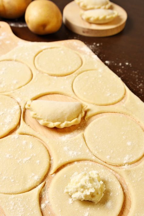 Authentic Pierogi Dough [Vegan, No Eggs - RECIPE!] | Polonist Easy Pierogi Dough Recipe, Best Pierogi Dough Recipe, Pierogi Dough Recipe, Perogie Dough Recipe, Gluten Free Pierogies, Pierogi Dough, Edible Ideas, Perogies Recipe, Pierogi Recipe