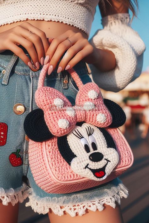 5 Crochet Minnie Mouse Bag Minnie Mouse Crochet Pattern Free, Purses And Handbags Crochet, Crochet Minnie Mouse, Cartoon Nostalgia, Crochet Mickey Mouse, Minnie Mouse Bag, Purse Patterns Free, Free Crochet Bag, Womens Crochet Patterns