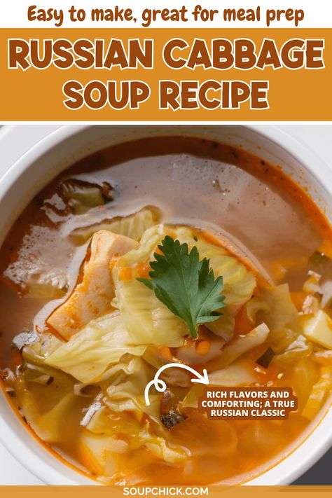 Sweet Russian Cabbage Soup with Tender Cabbage and Tomato Russian Vegetable Soup, Soups Made With Cabbage, Russian Cabbage Soup Recipe, Cabbage Soup Slow Cooker, Russian Cabbage Soup, Cabbage Soup Recipe, Paprika Potatoes, Cabbage Soup Recipes, Spinach Soup