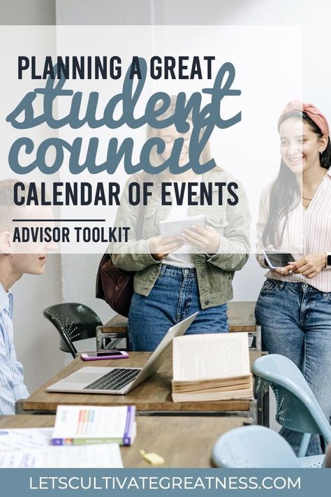 Student council advisors! Get organized this year and plan out an amazing student council calendar with these tips and ideas. Building a central calendar from the start of the year is an advisor must-do that will save you stress and time all year long. School Council Ideas, Middle School Student Council, High School Student Council, Student Council Activities, Leadership Classes, School Spirit Days, Student Ambassador, Student Leadership, School Counseling Lessons