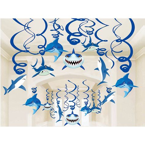 AmazonSmile: Shark Party Supplies Summer Hanging Swirls - Sea/Sharknado/Kids Birthday Decorations Splash Ceiling Foil Ornaments（30 PCS）: Gateway Foil Ornaments, Kids Birthday Decorations, Shower Ceiling, Shark Party Decorations, Shark Themed Party, Baby Party Decorations, Girls Party Decorations, Pool Party Decorations, Shark Birthday Party