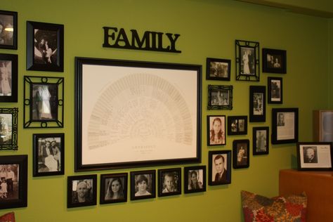 This is the genealogy chart surrounded by photos of family (ancestors and living). Family History Photo Wall, Genealogy Projects, Wall Galleries, Genealogy Ideas, Photo Walls, Genealogy Chart, Things Photography, Family Tree Wall, Family Trees