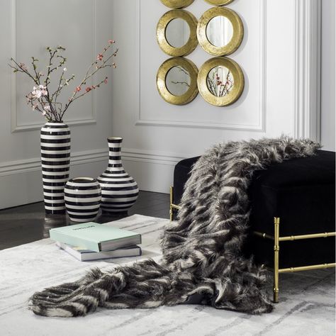 Safavieh Faux Pheasant Striped Fur Throw - Walmart.com - Walmart.com Tudor Castle, Moody Rooms, Pom Pom Throw Blanket, Bedding And Curtains, Grey Throw Blanket, Contemporary Decor Living Room, Pom Pom Throw, Peacock Alley, Apartment Shopping