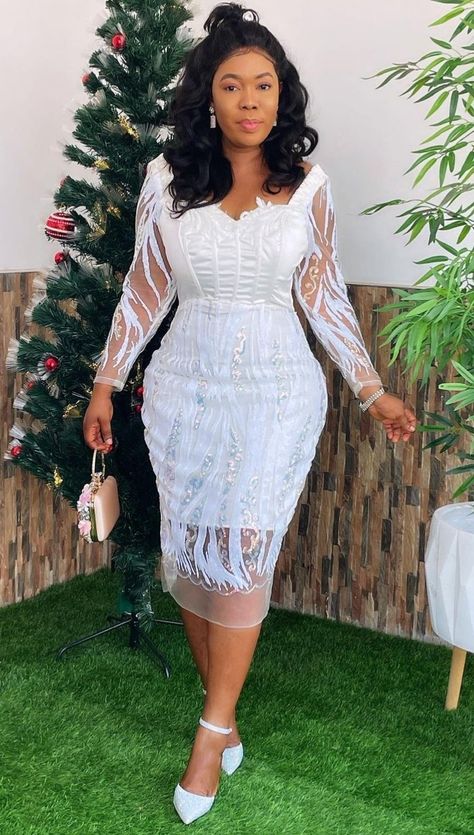 White Dress For Women Classy, Lace Dress Styles Ghana, Simple White Lace Dress, White Lace Dress Outfit, Latest Lace Styles, Lace Dress Short, White Lace Dress Short, Lace Dress Classy, Fancy Short Dresses