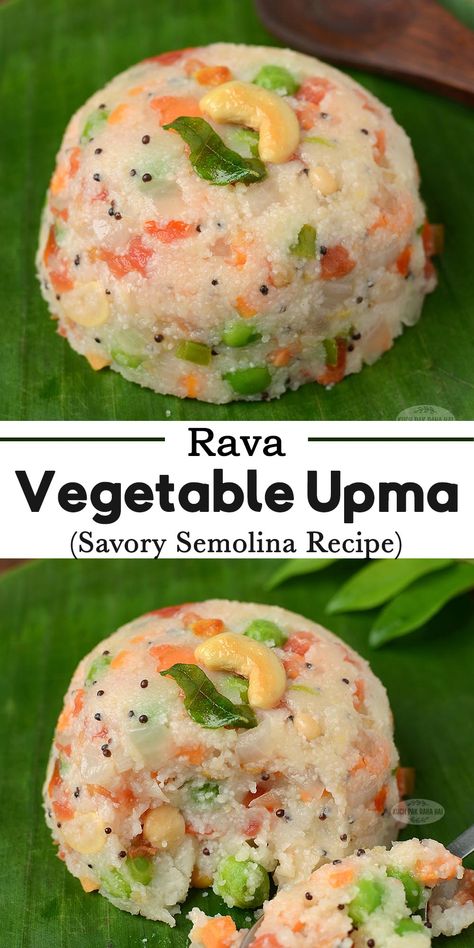 Vegetable Upma | Rava Upma Vegetable Upma Recipe, Semolina Recipe, Rava Upma, Popular Breakfast Recipes, Tomato Chutney Recipe, Coconut Chutney, Roasted Cashews, Indian Breakfast, Onion Recipes