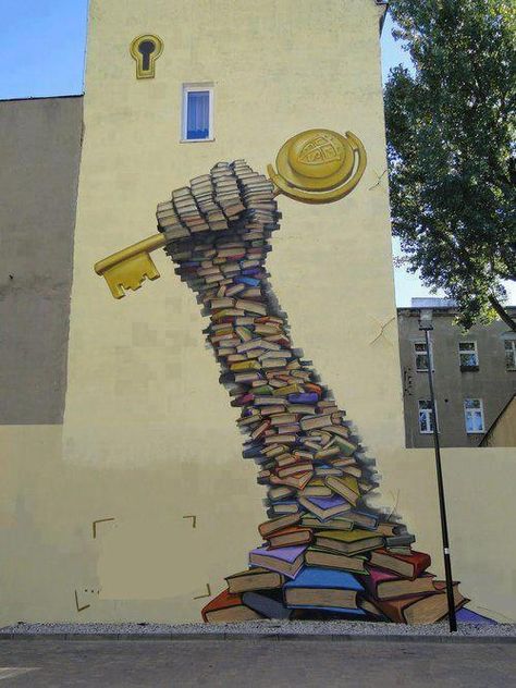 Education is the Key to Knowledge. Created by street artist Marcin “Barys” Barjasz, in Lódź, Poland. Photo by Regina Lang Hip Hop Art Graffiti, Foto Scale, Famous Graffiti Artists, Illusion Kunst, Basquiat Art, Urbane Kunst, Graffiti Artwork, Best Street Art, Amazing Street Art