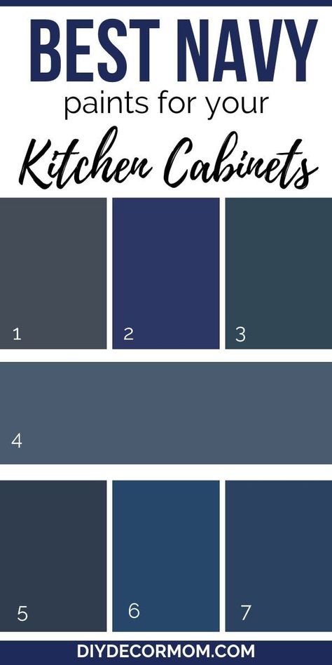 Best Kitchen Cabinet Colors, Paint Colors For Kitchen Cabinets, Colors For Kitchen Cabinets, Paint Colors For Kitchen, Navy Paint Colors, Navy Blue Kitchen Cabinets, Grey Blue Kitchen, Blue Kitchen Island, Navy Blue Kitchen