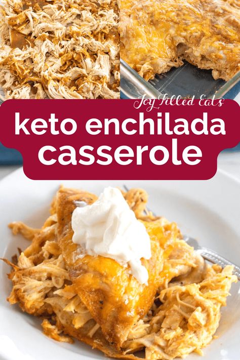 Everyone in the family will love this delicious Keto Enchilada Casserole. Made with just simple ingredients and loaded with flavor. Fill up your plates and dig into this hearty comfort recipe that has just 4.5 net carbs per serving. This simple enchilada recipe is keto-friendly, low carb, and THM, too. Simple Enchilada Recipe, Keto Enchilada Casserole, Easy Enchilada Recipe, Thm Meals, Low Carb Enchiladas, Enchilada Casserole Recipes, Low Carb Mexican, Enchilada Recipe, Keto Casserole