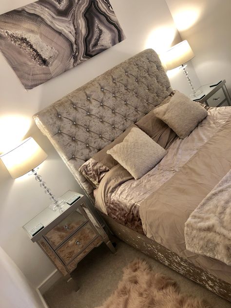 Chavvy Bed, Grey Crushed Velvet Bed, Grey Crushed Velvet Bedroom, Uk Chav Bedroom, Chavvy Room Ideas, Chav Bed, British Chav Bedroom, Champagne Bedroom Ideas Decor, British Bedroom Ideas