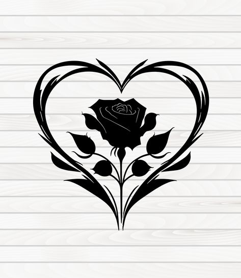 Heart With Roses, Heart Sayings, Heart With Roses Drawing, Heart And Rose Drawing, Flowers Svg, Love Svg, Heart Svg, Rose Svg, Flowers And Hearts Drawings