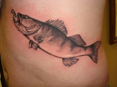 Walleye Tattoo, Fish Tattoo, Walleye Fishing, Dad Tattoos, Fish Drawings, Tat Ideas, Tattoos Gallery, Skull Tattoos, Hunting Fishing