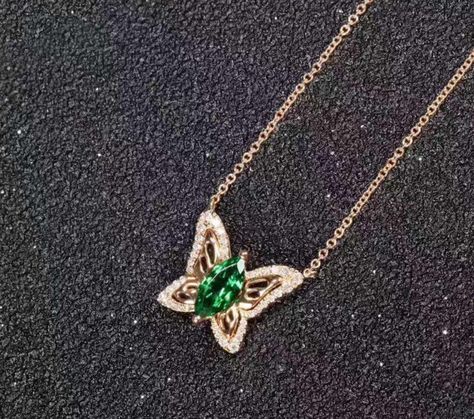 Butterfly Tsavolite and Diamond Necklace in 18k Rose Gold Chain Wedding Birthday Anniversary Valentine's Rose Gold Chain Necklace, Rose Gold Pendant Necklace, K Rose, Delicate Gold Necklace, Diamond Necklace Designs, Diamonds Necklace, Gold Necklace Simple, Malachite Jewelry, Long Silver Necklace