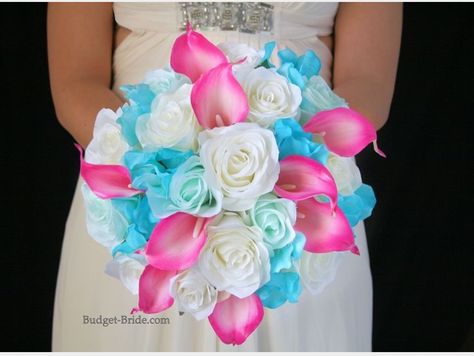 Wedding bouquet Hot Pink Wedding Flowers, Heather Wedding, Hot Pink Wedding, Beach Wedding Decorations Reception, Tiffany Blue Wedding, Wedding Renewal, Hot Pink Weddings, Modern Wedding Flowers, Beach Wedding Flowers