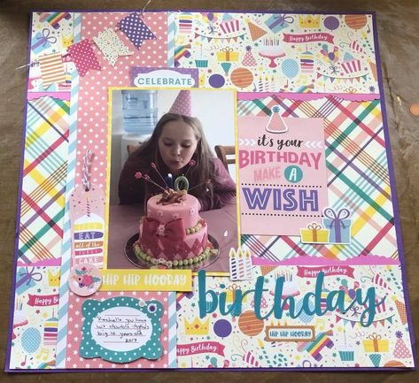 Party Scrapbook Ideas, Happy Birthday Scrapbook, Party Scrapbook, Birthday Layout, Birthday Scrapbook Layouts, Birthday Scrapbook Pages, Happy Birthday Girl, Birthday Party At Park, Scrapbook Page Ideas