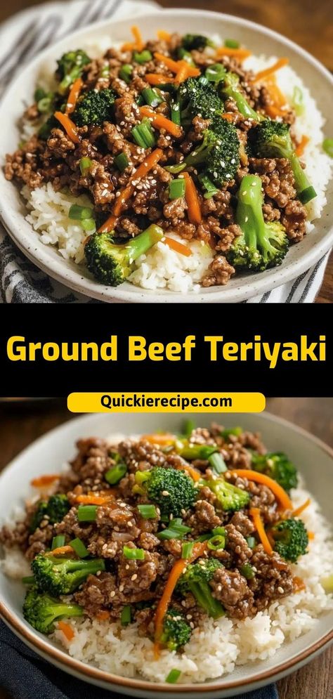 This Ground Beef Teriyaki dish is savory, slightly sweet, and full of flavor. The ground beef is simmered in a teriyaki sauce and served over rice, making it a quick and satisfying dinner! Ingredients: 1 lb ground beef 1/4 cup soy sauce 2 tbsp brown sugar 1 tsp ginger, minced A sweet and savory dish that’s perfect over steamed rice Beef Teriyaki Stir Fry, Teriyaki Beef Stir Fry, Beef Teriyaki, Teriyaki Stir Fry, Dinner Ingredients, Teriyaki Recipe, Asian Dinners, Teriyaki Beef, Easy Ground Beef