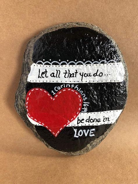 Rock Bible Verse, Rock Valentines, Valentine Rocks, Bible Verse Painting, Inspirational Rocks, Diy Rock Art, Paint Rocks, Rock Painting Ideas, Christian Rock