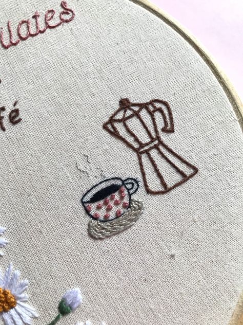 Croissant Embroidery, Chocolate Embroidery, Food Embroidery, Coffee Embroidery, Small Embroidery, Super Secret, Simple Embroidery, Embroidery Inspiration, Embroidery And Stitching