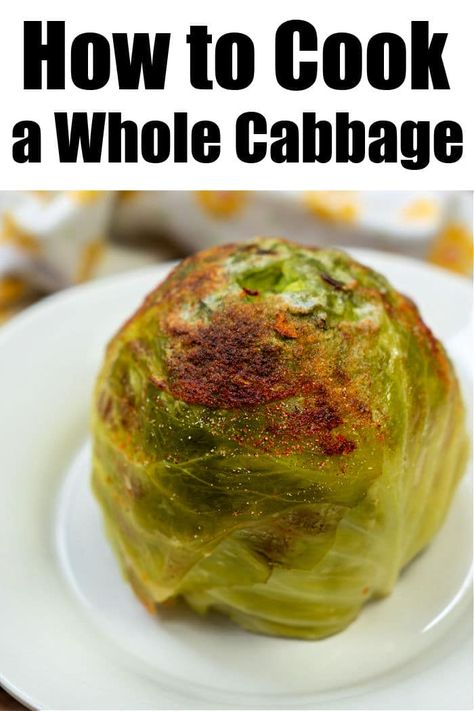 How to cook a whole cabbage in an Instant Pot or your oven is here! Steamed and then crisped a bit, buttered and served as a side dish. #wholecabbage #instantpotcabbage #dutchovencabbage Ground Beef In Crockpot, Dutch Oven Corned Beef, How To Cook Cabbage, Cook Cabbage, Easy Cabbage Recipes, Cabbage Plant, Baked Cabbage, Easy Pressure Cooker Recipes, Steamed Cabbage