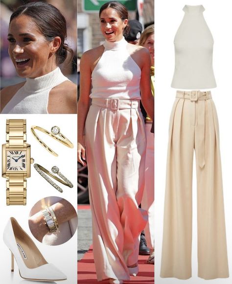 White Sleeveless Turtleneck Outfit, Sleeveless Turtleneck Outfit, White Sleeveless Turtleneck, Kate And Meghan, Turtleneck Outfit, Style Royal, Well Dressed Women, Jeans Outfits, White Trousers