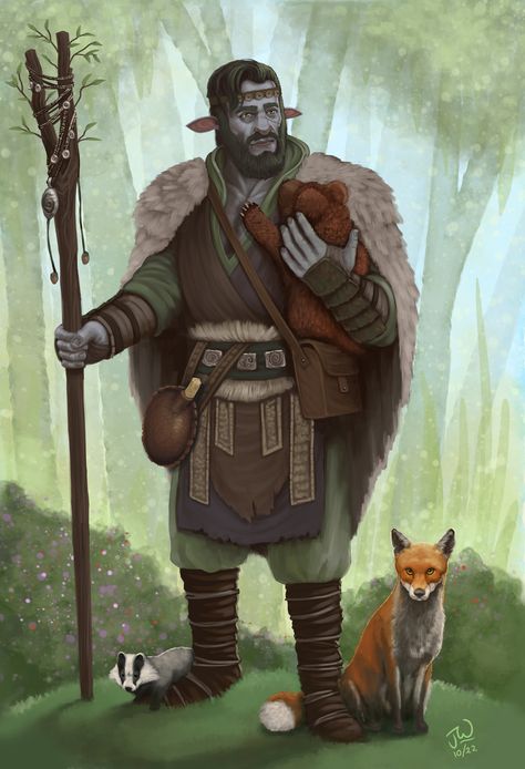 ArtStation - Valor, Firbolg Druid with Animal Companions Firbolg Druid, Dnd Druid, D D Races, Dungeons And Dragons Characters, Dnd Art, Animal Companions, Fantasy Rpg, Dnd Characters, Gods And Goddesses