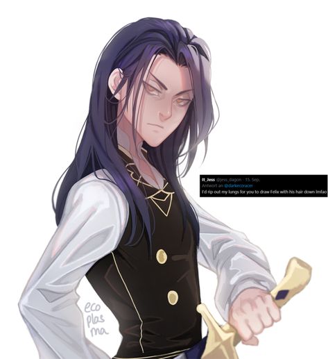 Felix Felix Fraldarius, Anime Boy Long Hair, Mediums Of Art, Fire Emblem Characters, Blue Lion, Doodle Sketch, Art Memes, Long Hair Styles Men, Anime Boys