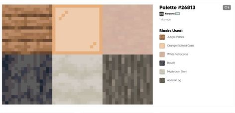 Minecraft Block Gradient 1.19, Jungle Wood Color Palette Minecraft, Jungle Wood Block Pallete Minecraft, Minecraft Block Palette Oak, Spruce Pallet Minecraft, Minecraft Color Combinations, Mangrove Pallete Minecraft, Minecraft Birch Palette, Minecraft Block Palette Aesthetic