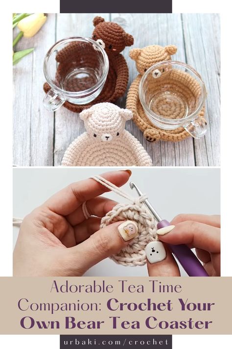 Crochet Bear Coaster Pattern, Crochet Bear Coasters Free Pattern, Crochet Tea Coaster Free Pattern, Functional Crochet Patterns, Crochet Tea Coaster, Free Coaster Crochet Patterns, Small Useful Crochet Projects, Cute Crochet Coasters Free Pattern, Crochet Patterns Coasters