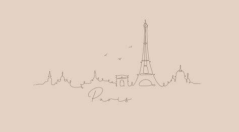 City silhouette paris in pen line style drawing with brown lines on beige background Paris Doodles, Paris Drawing, Paris Tattoo, City Silhouette, City Background, City Drawing, Paris Aesthetic, Brown Line, Beige Background