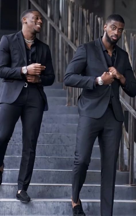 Urban Formal Mens Fashion, All Black Party Men Outfit, Modest Men Outfit, All Black Affair Outfits Men, Black Mens Fashion Casual Classy, Black Suit Men Prom, Black Man In Suit Classy, Black Men Wedding Attire, Black Men Prom Suits