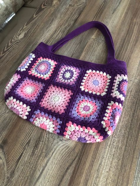 Excited to share the latest addition to my #etsy shop: Crochet Bag, Granny Square Bag, Colorful Knittingbag,Shoulder bag, Bohemianstyle, Handmade Bag,Colorful Crochet Afghan Bag, Crochet Tote Bag https://etsy.me/3NMzxWc #mothersday #tophandle #purple #crochettotebag #c Pink And Purple Crochet Bag, Purple Granny Square Bag, Purple Granny Square Crochet, Crochet Bag Two Color, Crochet Bag Purple, Purple Crochet Projects, Purple Crochet Bag, Purple Granny Square, Granny Square Bags