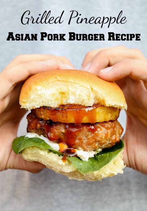 Charcoal Starter, Best Hamburger Recipes, Pork Burgers Recipes, Asian Pork Recipes, Grilled Pineapple Recipe, Delicious Burger Recipes, Grilled Burger Recipes, Ground Pork Recipes, Best Burger Recipe