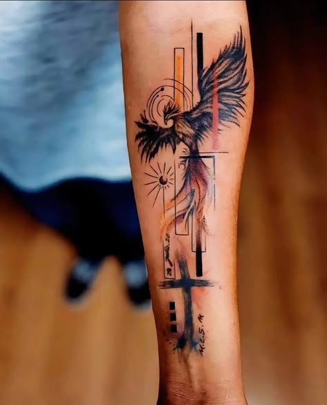 Phoenix Tattoo Design Men Forearm, Adversity Tattoo, Phoenix Tattoo Men, Phoenix Tattoo Sleeve, Small Phoenix Tattoos, Simple Tattoos For Guys, Forearm Band Tattoos, Phoenix Tattoo Design, Wrist Tattoos For Guys