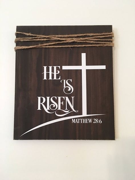 Easter Wood Signs, Rustic Easter, Easter Wood Crafts, Wooden Wall Signs, Religious Crafts, Christian Crafts, Matthew 28, Easter Religious, Ayat Alkitab