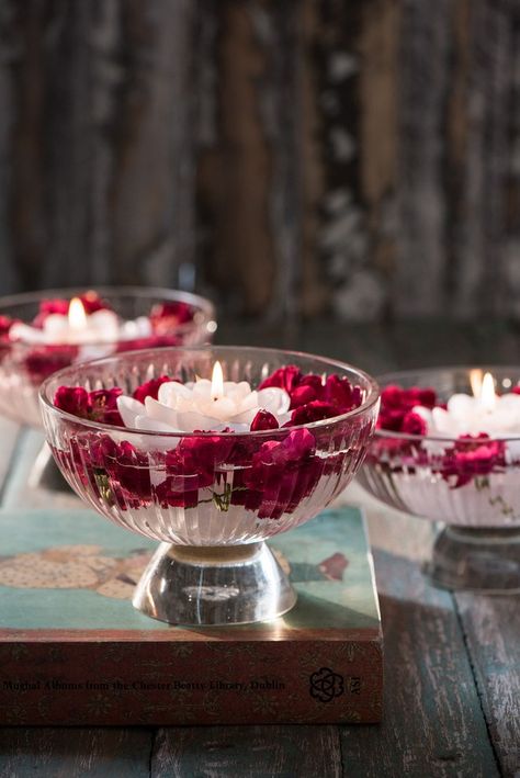 Our Waterlily crystal bowl can be used with scented candles or fresh flowers to decorate your spaces, indoors and outdoors. #Gandhara Indian Traditional Decor, Crystal Bowl Decor Ideas, Diy Diwali Decorations At Home, Bowl With Flowers, Flowers At Home, Diwali Diya Decoration, Diwali Decorations At Home, Diwali Decoration Items, Housewarming Decorations