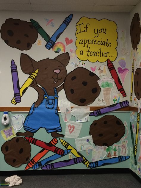 Teacher appreciation week: If You Give A Mouse A Cookie Book Themed Teacher Doors, If You Give A Mouse A Cookie Party Decorations, If You Give A Mouse A Cookie Bulletin Board, If You Give A Mouse A Cookie Classroom Decor, Teacher Appreciation Book Theme, Toddler Classroom Decorations, Teacher Appreciation Decorations, Teacher Appreciation Week Door, Creative Teachers Gifts