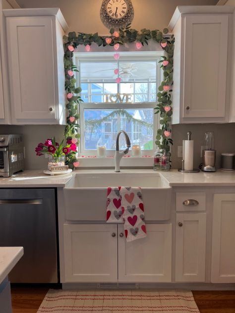 Kitchen Window Decor, Vday Decor, Diy Valentine's Day Decorations, Kitchen Cabinets Decor, Amazon Store, Cabinet Decor, Decor Trends, Store Front, Fireplace Decor