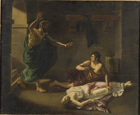 La mort d'Antigone GENEVE-RUMILLY Victorine Angélique  (1799-1849) Greek Myths, Memento Mori, Bad News, Greek Mythology, Literature, Oil Painting, Art Inspiration, History, Art