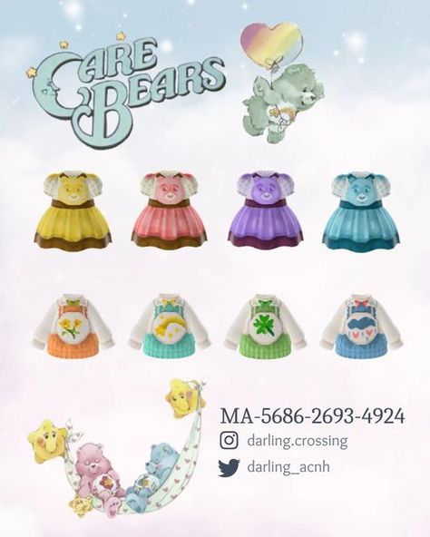 Care Bear Animal Crossing, Care Bears Acnh, Acnh Carebear Design, Acnh Pride Clothes, Melanie Martinez Acnh, Care Bears Clothes, Acnh Dress Design Codes, Acnh Purple, Cottagecore Acnh