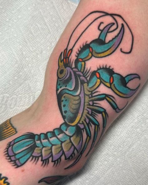 Traditional Crawfish Tattoo, Traditional Lobster Tattoo, Crawdad Tattoo, Traditional Shrimp Tattoo, American Traditional Tattoos Animal, American Traditional Nature Tattoo, Crayfish Tattoo, Aquarius Outfits, Tattoo Dino