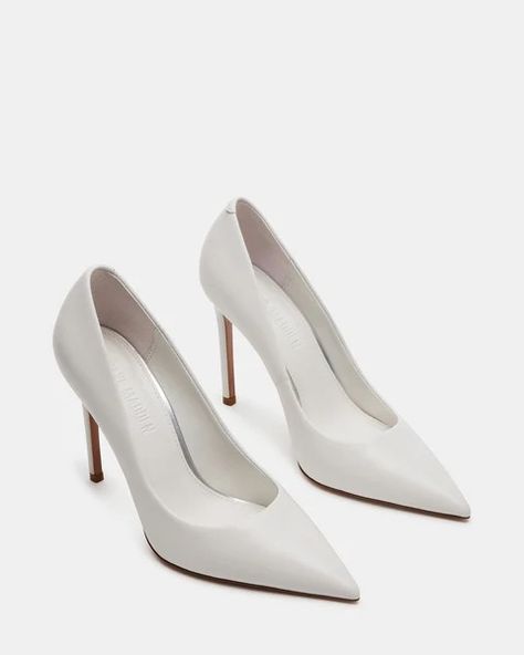 THRIVE White Leather Stiletto Pump | Women's Heels – Steve Madden White Stiletto Heels, White Pump, Heels Steve Madden, Pointy Heels, Classy Wedding, White Pumps, Wedding Heels, Women's Heels, Stiletto Pumps